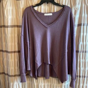 Purple V-Neck Ribbed Women's Top